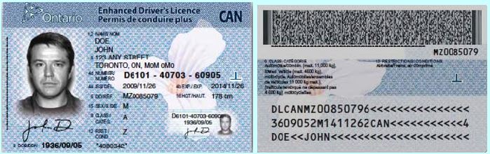 Front and back of a Driver’s Licence.