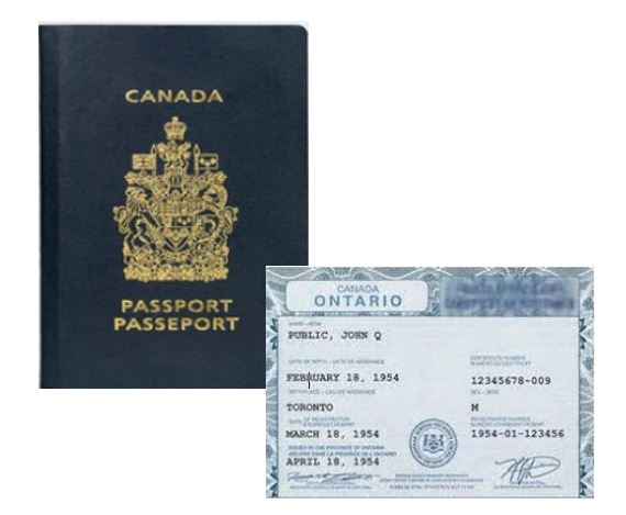 Passeport canadien et certificat  de naissance de l’Ontario 